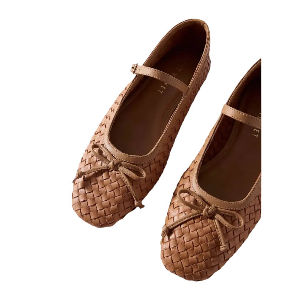 Mint Velvet Charley Tan Leather Woven Pumps